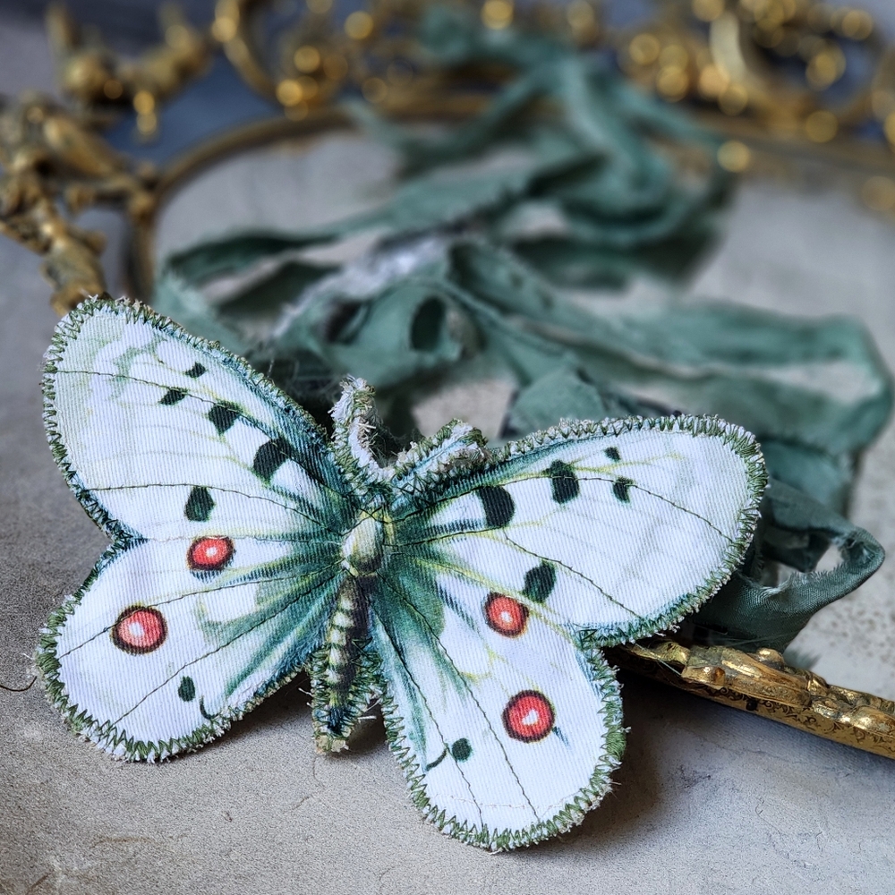 Boho Jabot Butterfly Necklace Belt European Cotton Upcycled Vintage Moth